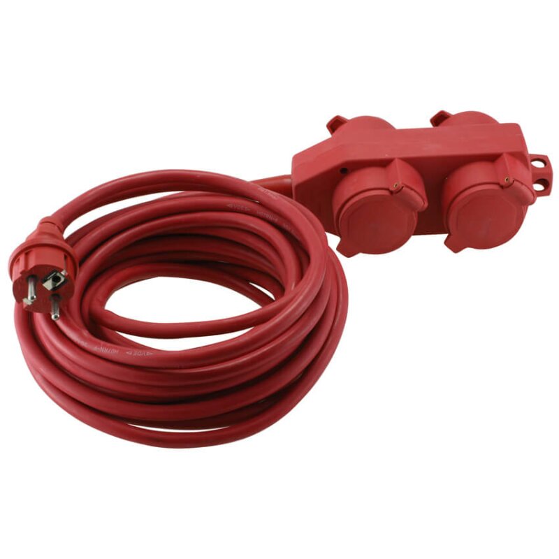 Schutzkontakt-Gummi- Verlängerung, H07 RN-F 3G x 1,5², 10 m, rot, mit 4-fach Kupplung