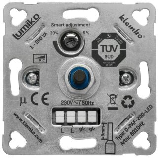 Druck-/Wechsel- Dimmereinsatz, 1-200W und LED, Phasenabschnitt