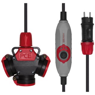 Personenschutz-Schalter, PRCD-S+, 16A/0,03,  mit Stecker und 3-fach Kupplung, grau/schwarz