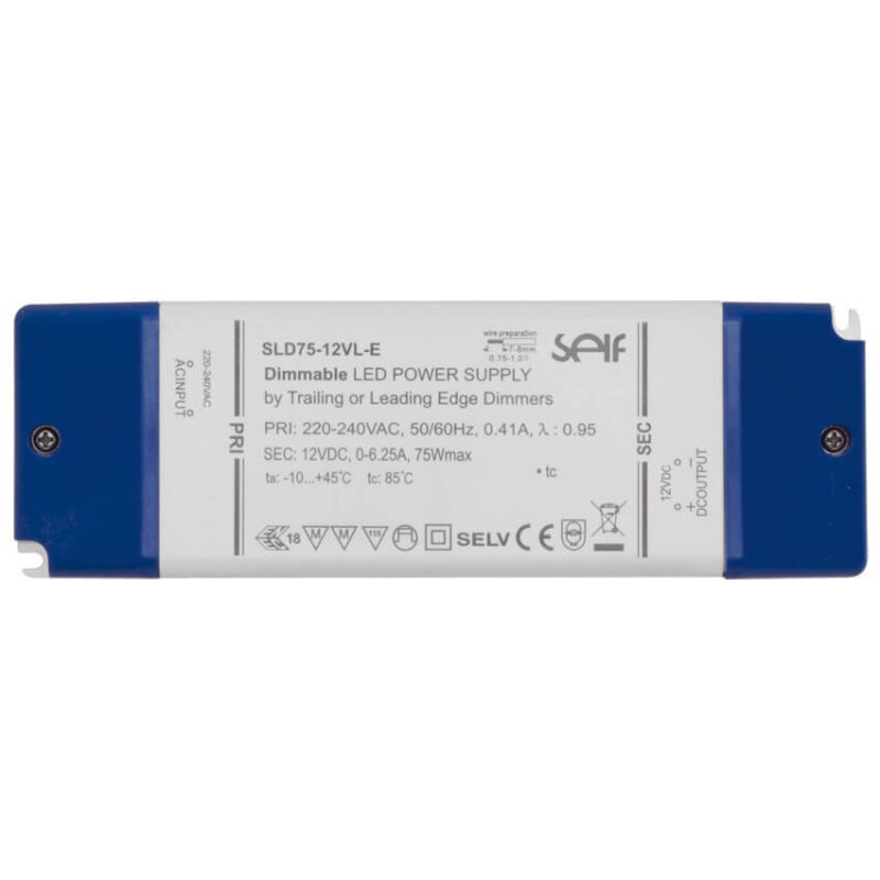 LED-Netzteil, 12V-DC/5-75W, dimmbar 12-75W L 177, B 60, H 31