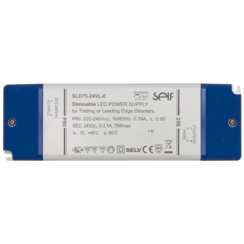 LED-Netzteil, 24V-DC/5-75W, dimmbar 12 - 75W L 177, B 60, H 31
