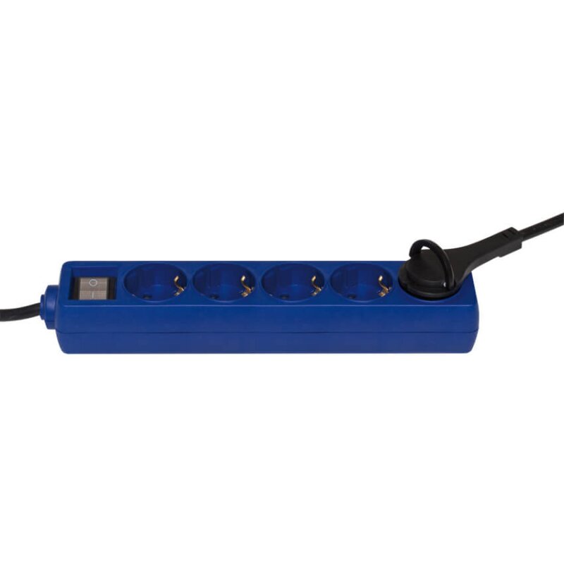 Tischsteckdose, 5-fach, H05 VV-F 3G x 1,5², blau, mit Hebelgriff, mit Schalter