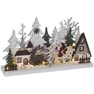 LED-Weihnachtsleuchter, Weihnachtsmann mit Rentierschlitten, 15 warmweiße LEDs