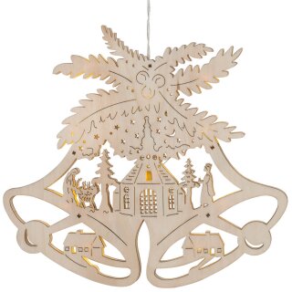 Fensterbild, 10 wamweiße LEDs, weihnachtliche Glocken
