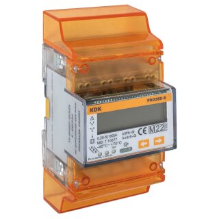 Stromzähler, für Drehstrom, dreiphasig, 3 x 230V/(5)100A, mit LCD-Zählwerk, MID-Konformitätserklärung, Doppel