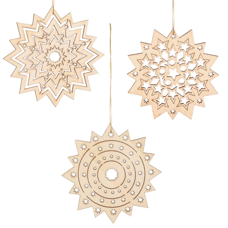 Weihnachtsbaumbehänge, Eissterne, 3 Anhänger mit unterschiedlichen Motiven, Ø 80