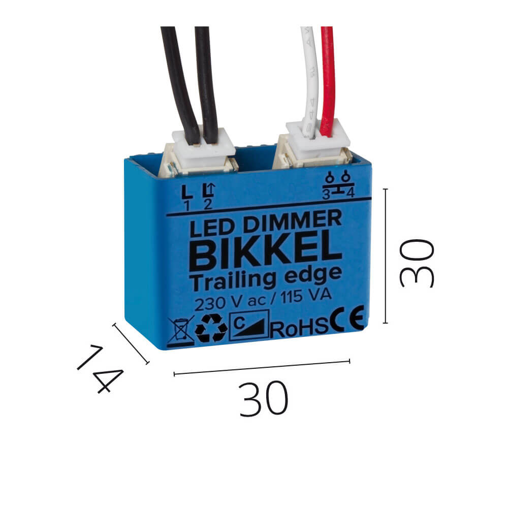 LED Einbau Tastdimmer Maße 30x47x30 mm Bikkel Phasenabschnitt