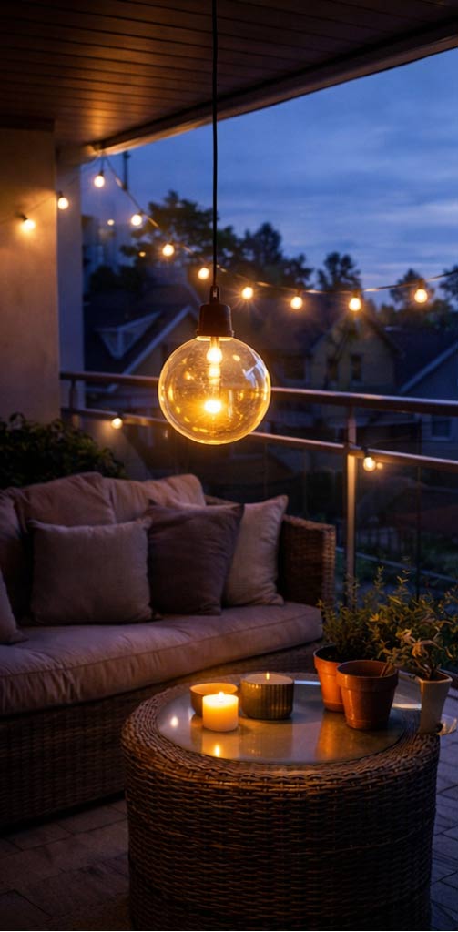 LED Lampe BOWL auf dem Balkon