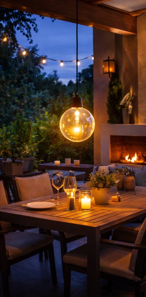 LED Lampe BOWL auf der Terrasse